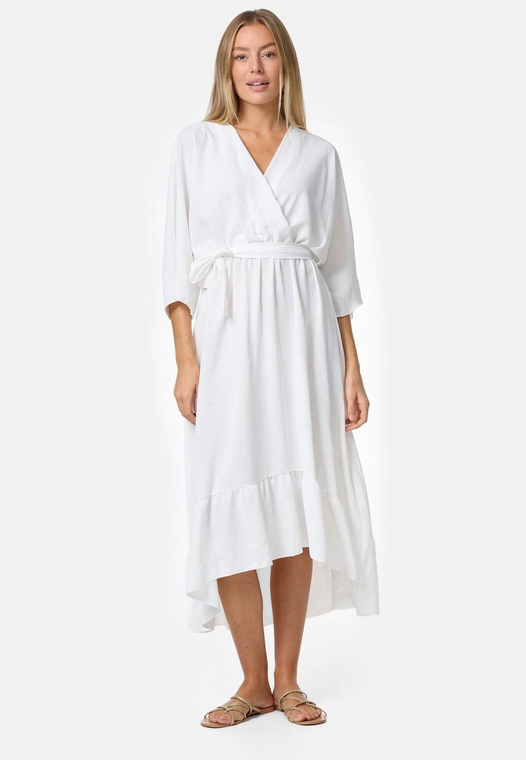 Rayshyne Maxikleid RS32 (Midi Strand Sommerkleid Optik Wickelkleid in Einheitsgröße)