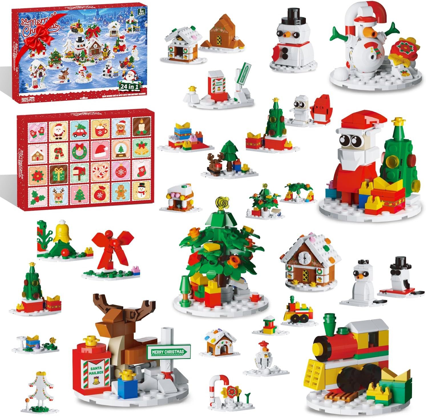 Esun Spielzeug-Adventskalender Adventskalender 2026 Kinder für Weihnachtsbaum Bauspielzeug, Bausteine (Set, 905-tlg), 24 in 1 Blocks Spielzeug Weihnachts für mädchen