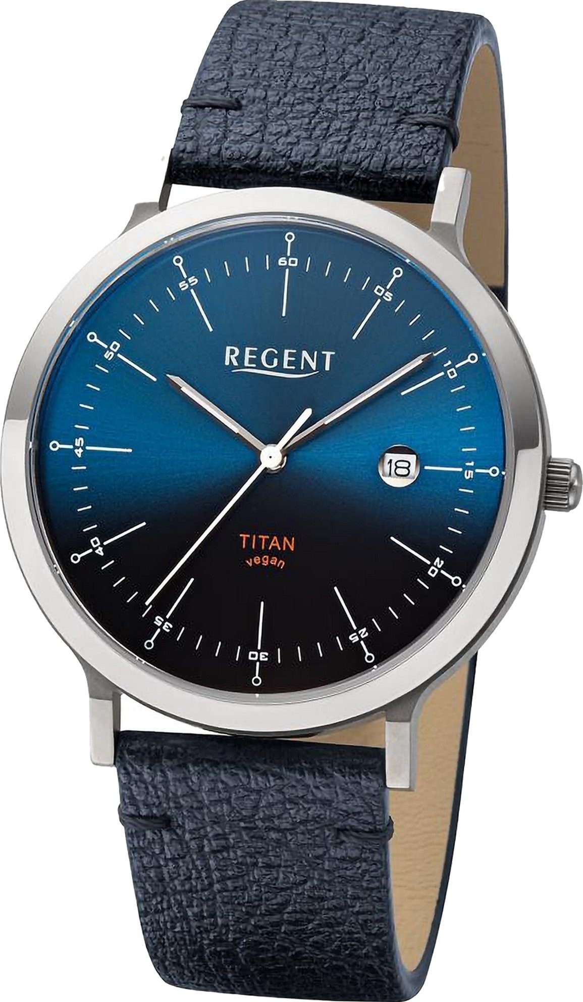 Regent Quarzuhr Armbanduhr extra Herren (ca. Analog, Lederarmband rund, Herren Armbanduhr groß Regent 40mm)