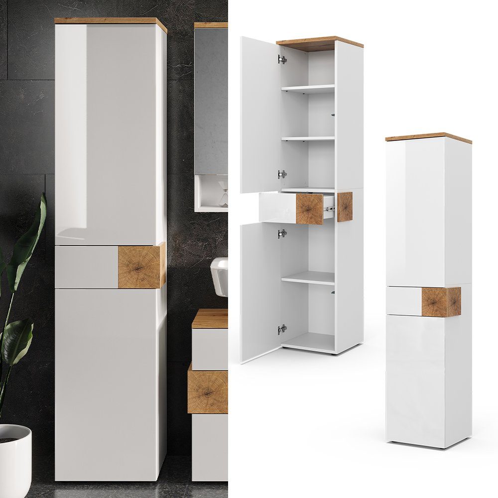 Vicco Hochschrank Eden, Weiß Hochglanz/Artisan-Eiche 40x184 günstig online kaufen
