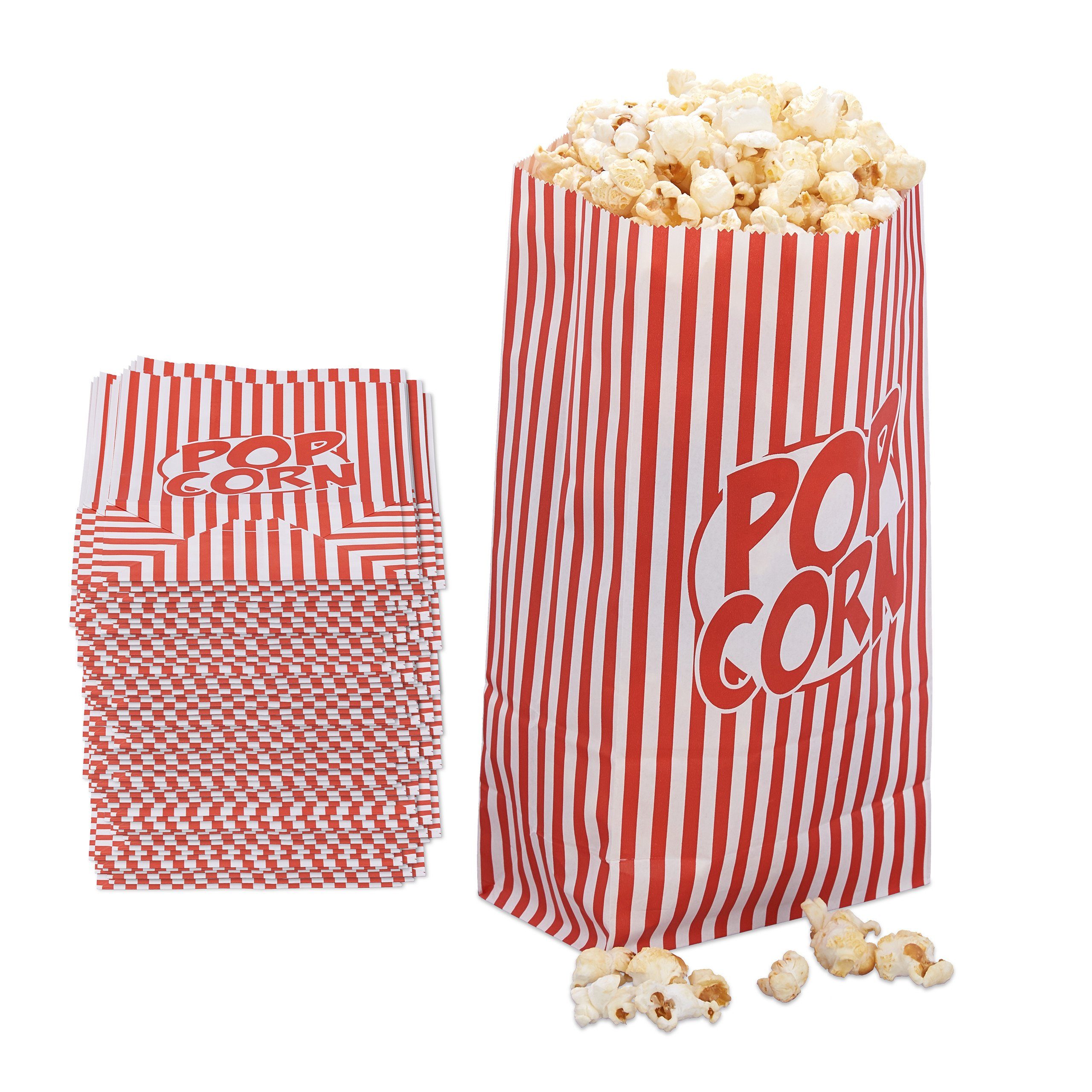 Popcorntüten Set, relaxdays rot-weiß 144er Papier Snackschale