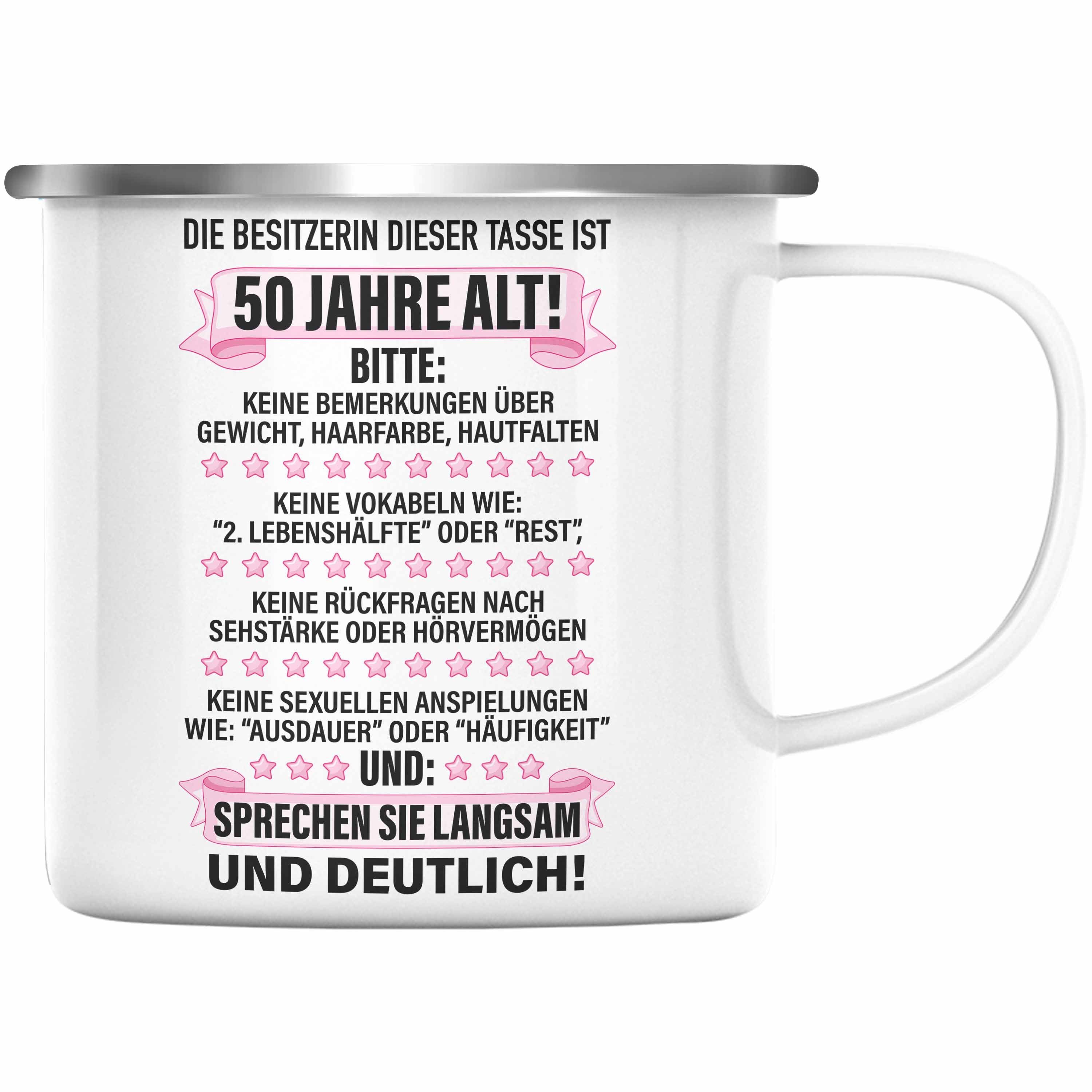 Trendation Thermotasse Trendation 50. Geburtstag Frauen Emaille Tasse
