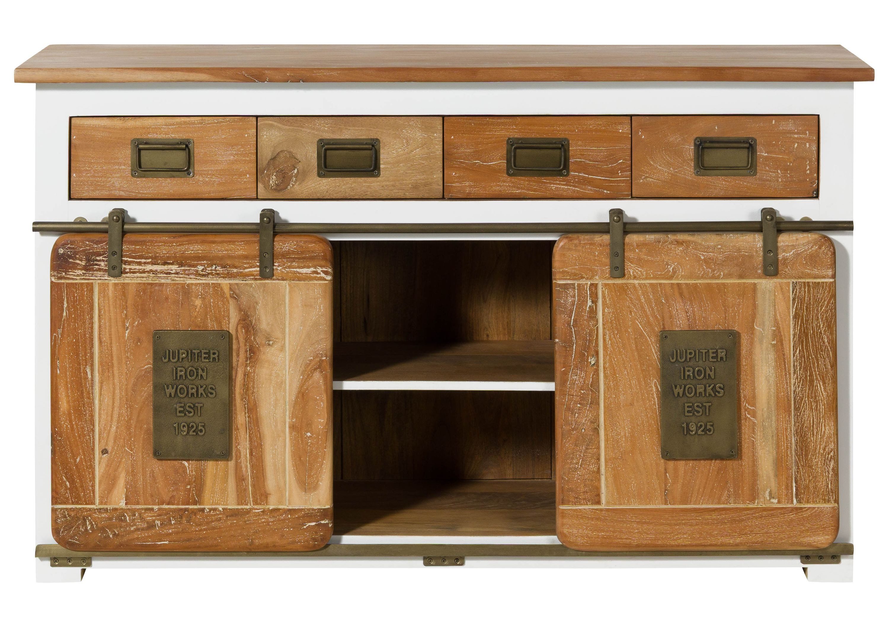 Massivmoebel24 Sideboard RAILWAY (Massivholz), Mango 150x45x90 weiß lackiert RAILWAY #520