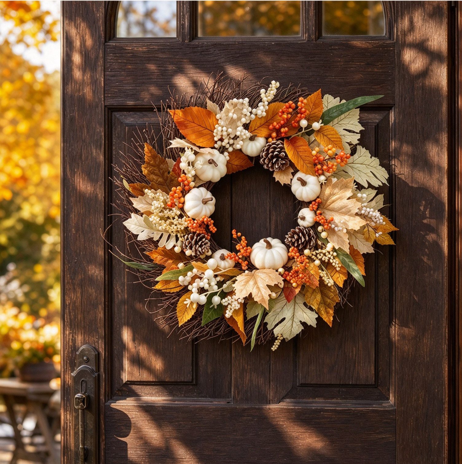Diwzbyn Dekokranz 45cm Herbstkranz, Herbstfarben Kürbis Beeren Kranz, Dekorativer Türkranz für Halloween, Thanksgiving und Erntedankfest – Bild 4 von 5