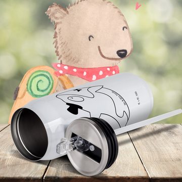 Mr. & Mrs. Panda Isolierflasche Orca Zylinder - Weiß - Geschenk, Geburtstag, Urlaub, Meerestiere, Get, klappbares Mundstück