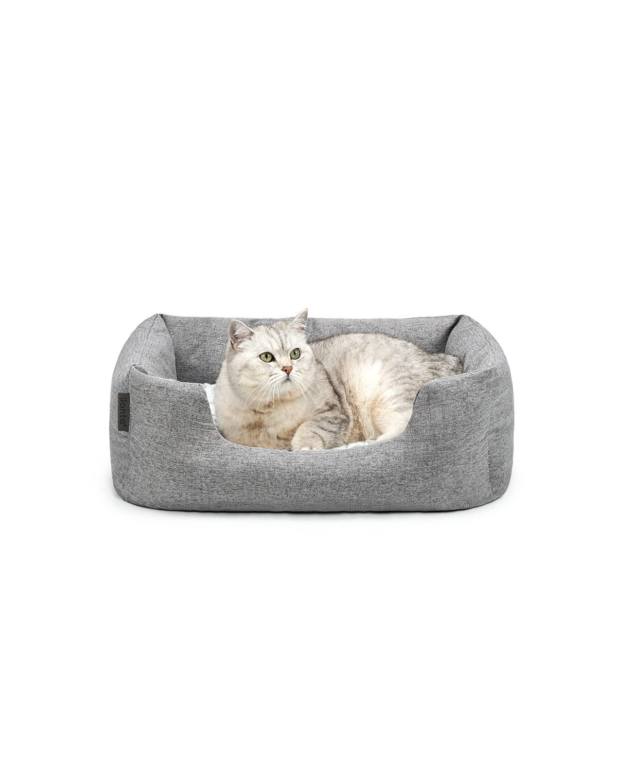 lionto Katzenliege, Katzenbett mit tiefem Einstieg & rutschfestem Boden, 60x50 cm grau, Textil, Stilvolles Kuschelkörbchen mit Wendekissen