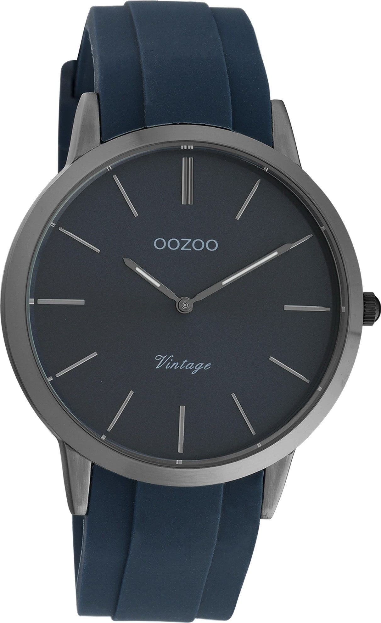 OOZOO Quarzuhr Oozoo Damen Armbanduhr Vintage Series, (Analoguhr), Damenuhr rund, groß (ca. 42mm), Silikonarmband dunkelblau, Fashion