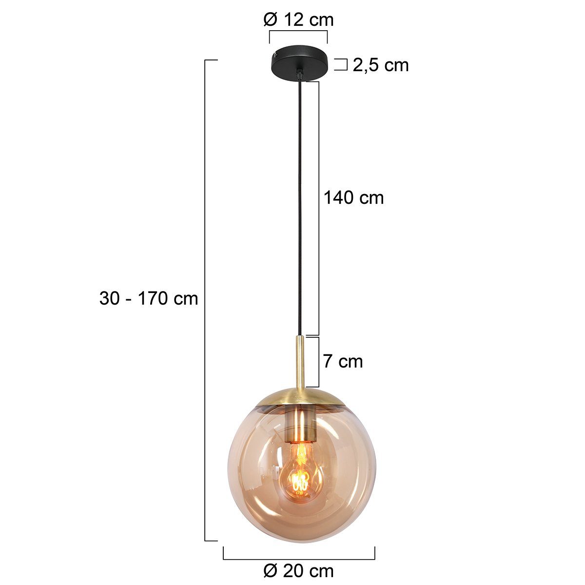 Licht gemütliches Liadomo 1-flammig, Glasschirm, Amber Poliqua oder Rauchgrau, ohne Leuchtmittel, Pendelleuchte Amber/Messing