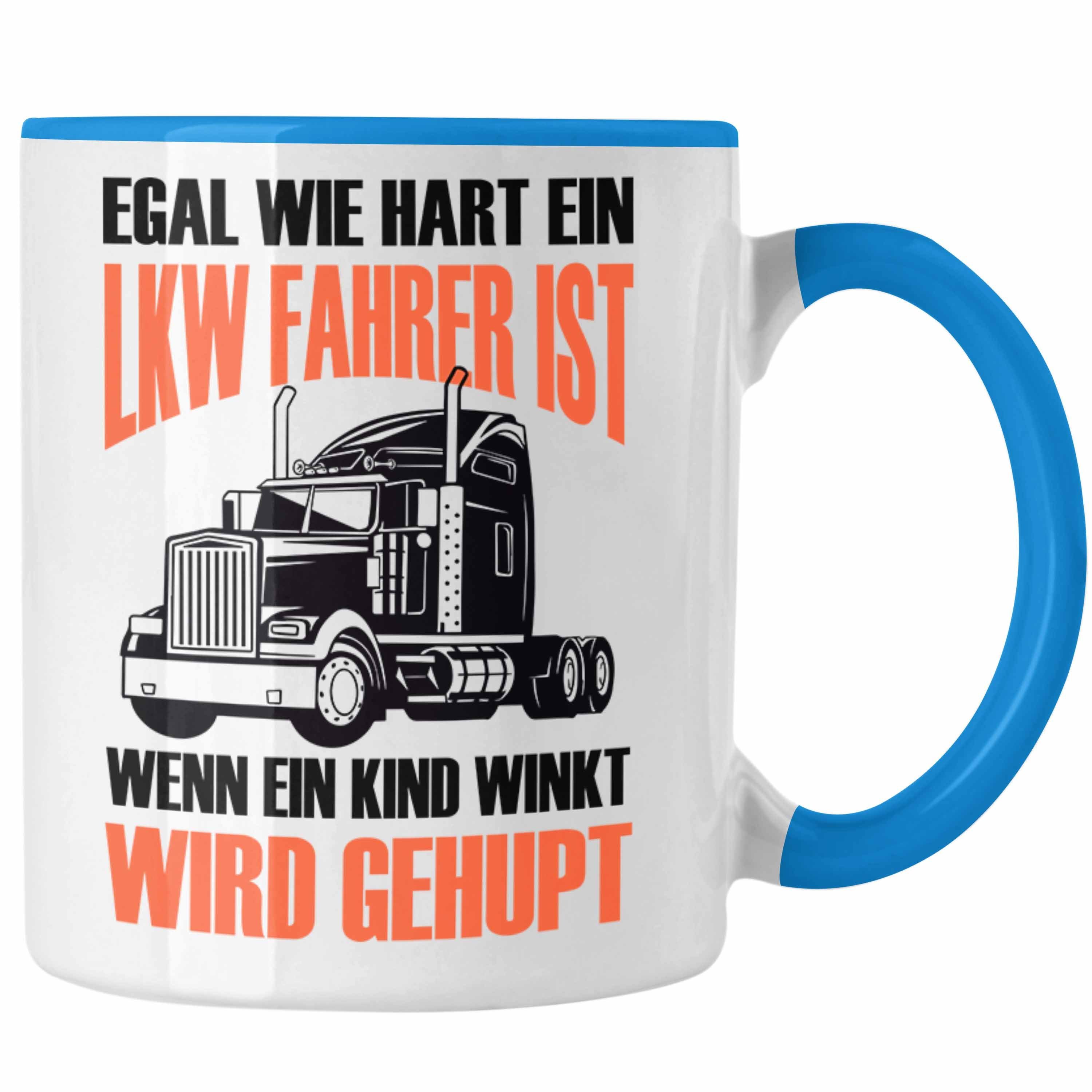 Trendation Tasse Lustige LKW-Fahrer Tasse Geschenk für Truckliebhaber Wenn Ein Kind WI Blau | Teetassen