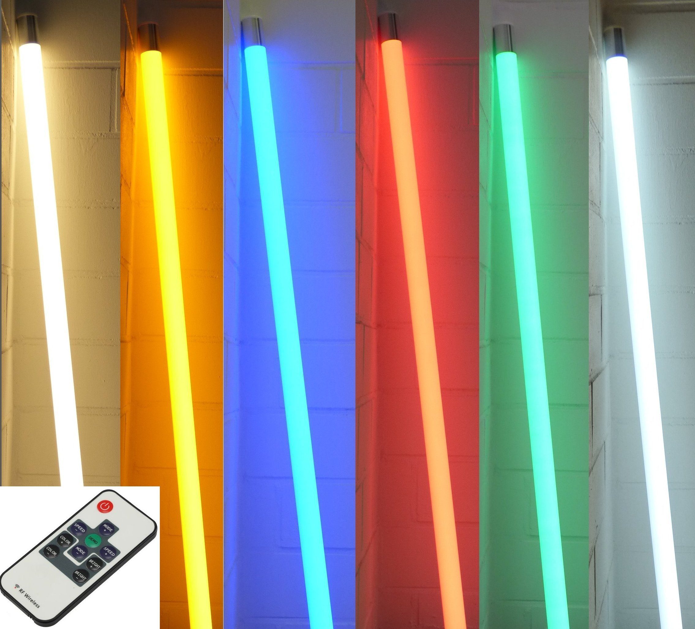 Band, RGB-Leuchtstab Radiofrequenz LED 0,63m Mehrfarbig XENON LED Fernbedienung, LED Wandleuchte Matt Xenon