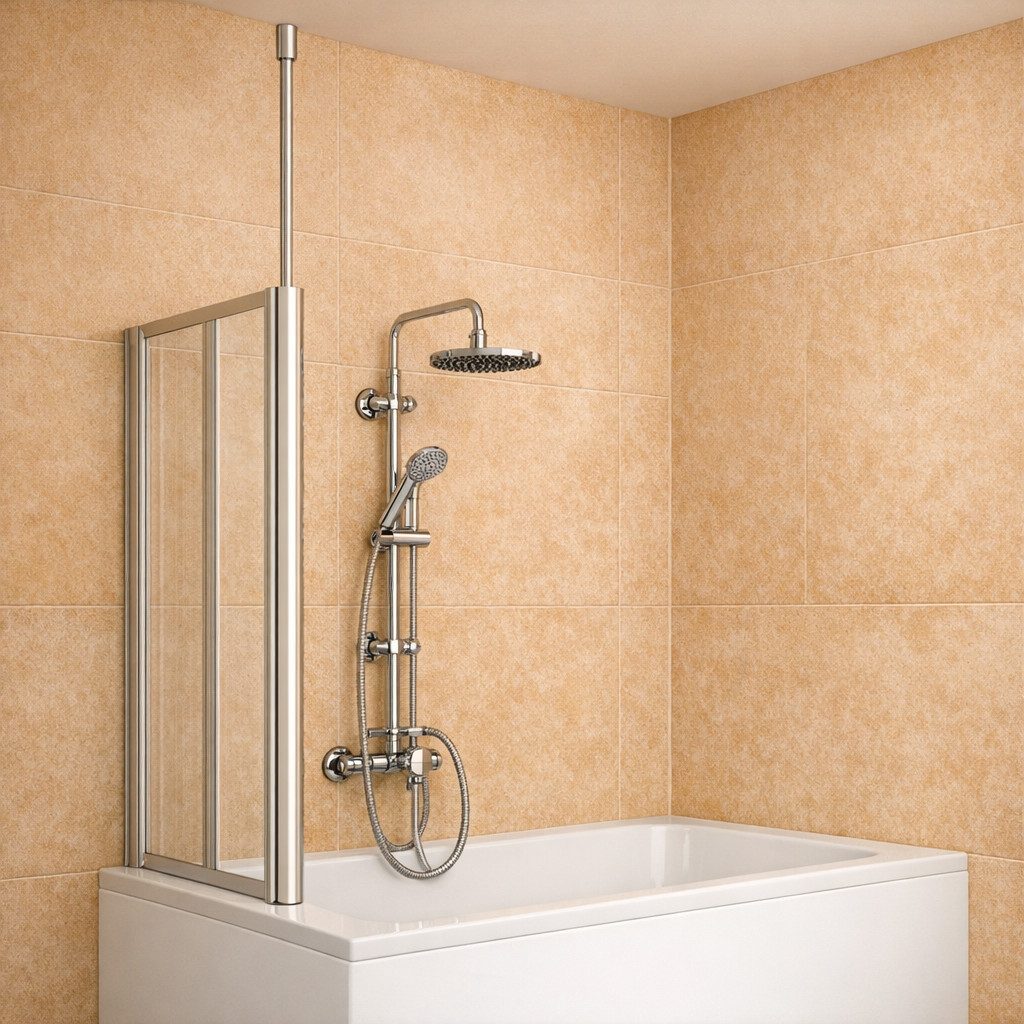 welltime Badewannenaufsatz Summer 3-teilig + feste Seitewand, Einscheibensicherheitsglas, (4 tlg), Deckenhöhe bis 240cm geeignet, Glaswand bestehend aus vier El – Bild 5 von 5