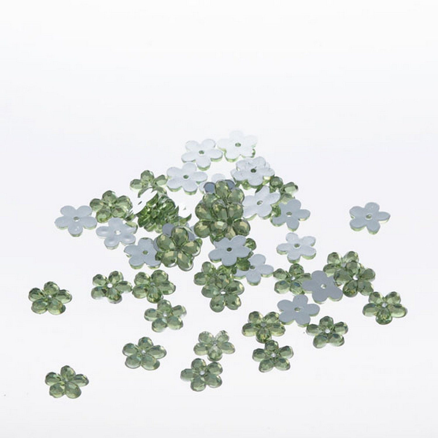 Deko AS Streudeko Acrylblüten mit Loch - grün - 10 mm - 1 VE = 3 Beutel à 50 Stück - …, (150-tlg), Blütenform