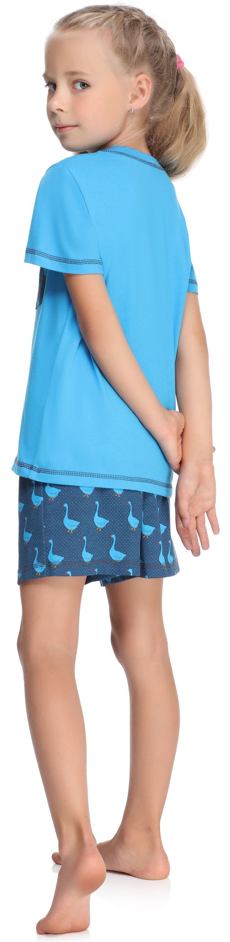 Schlafanzug Baumwolle aus Merry Set Mädchen MS10-292 Schlafanzüge Style Blau/Gans Kurz Pyjama