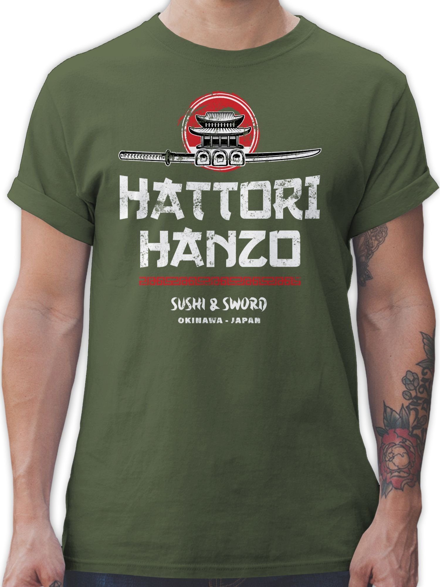 Shirtracer T-Shirt Hattori Hanzo Sushi & Sword Vintage Nerd Geschenke 02 Army Grün