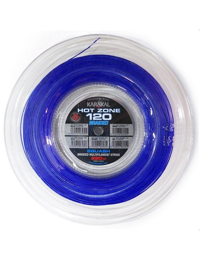 Karakal Squashsaite Hot Zone Braided 120 (Power+Kontrolle) blau 220m Rolle, Saitendicke: 1.20
