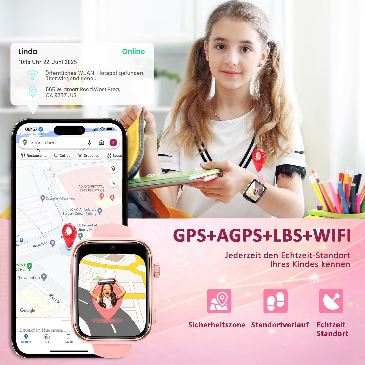 SWGOTA 4G Kinder Smartwatch mit Telefonfunktion und GPS, SOS,Zwei-Wege-Anrufe Smartwatch, Kindersmartwatch mit WLAN, Bildkompetenz für 4–12 Jungen und Mädchen – Bild 4 von 5