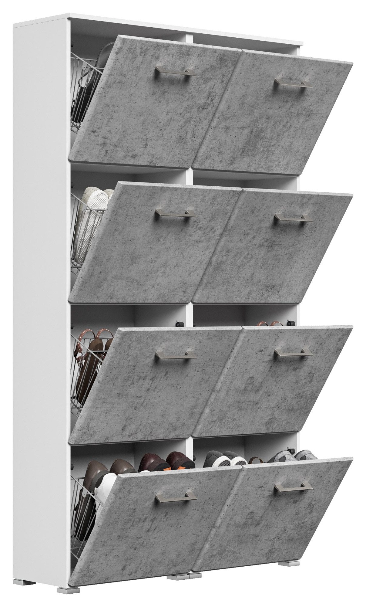 Magnolia Home Garderoben-Set Schuhschrank Emotion 8 Klappen 32 Paar 105x187 cm Weiss-Beton