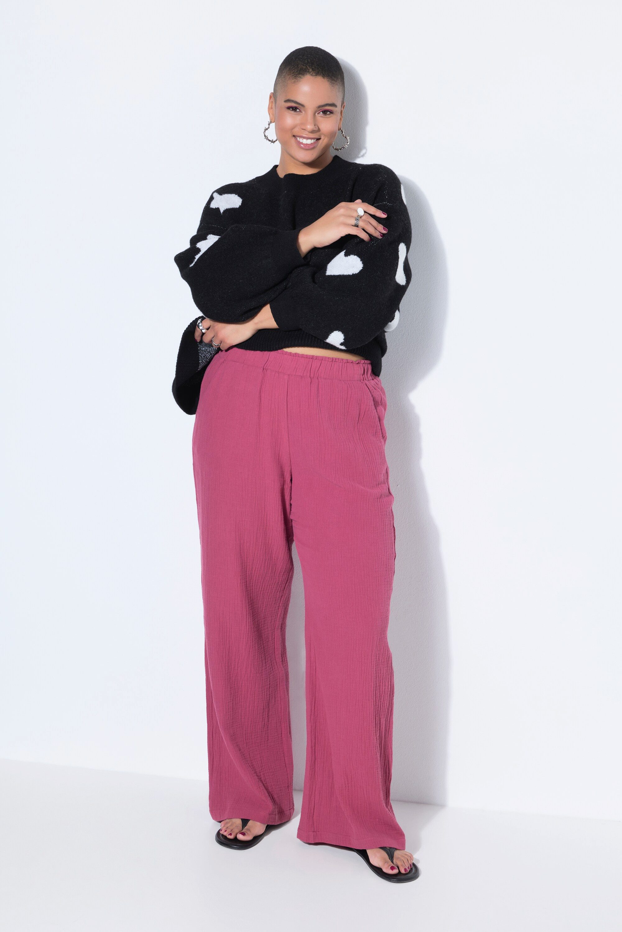 Studio Untold Schlupfhose Hose wide Legs Musselin Elastikbund