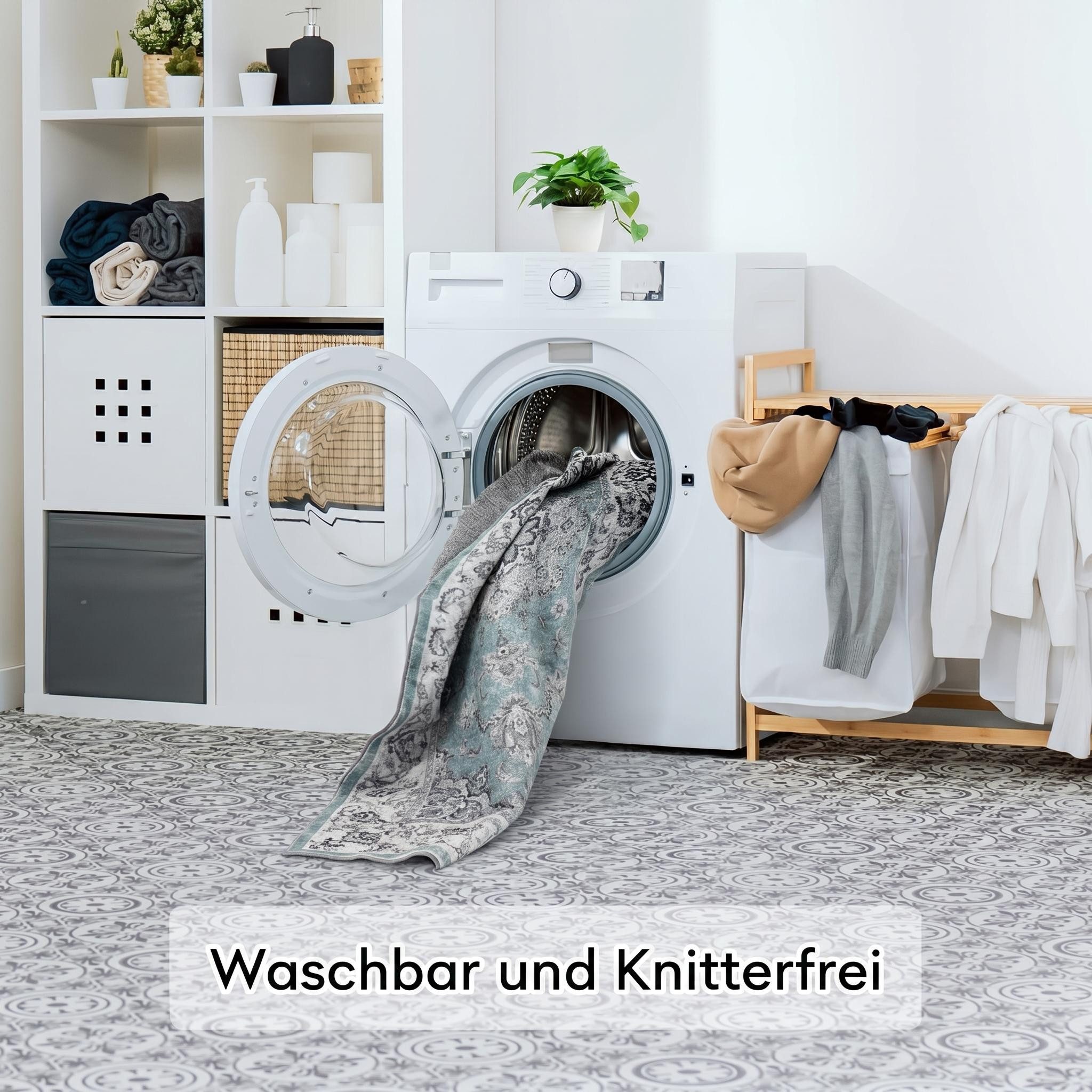 GarveeMore Teppich Persisches Ornamentmuster-frisch & elegant, rechteckig, Höhe: 6 mm, maschinenwaschbar & faltbar, für Flur & Schlafzimmer & Wohnzimmer – Bild 4 von 5