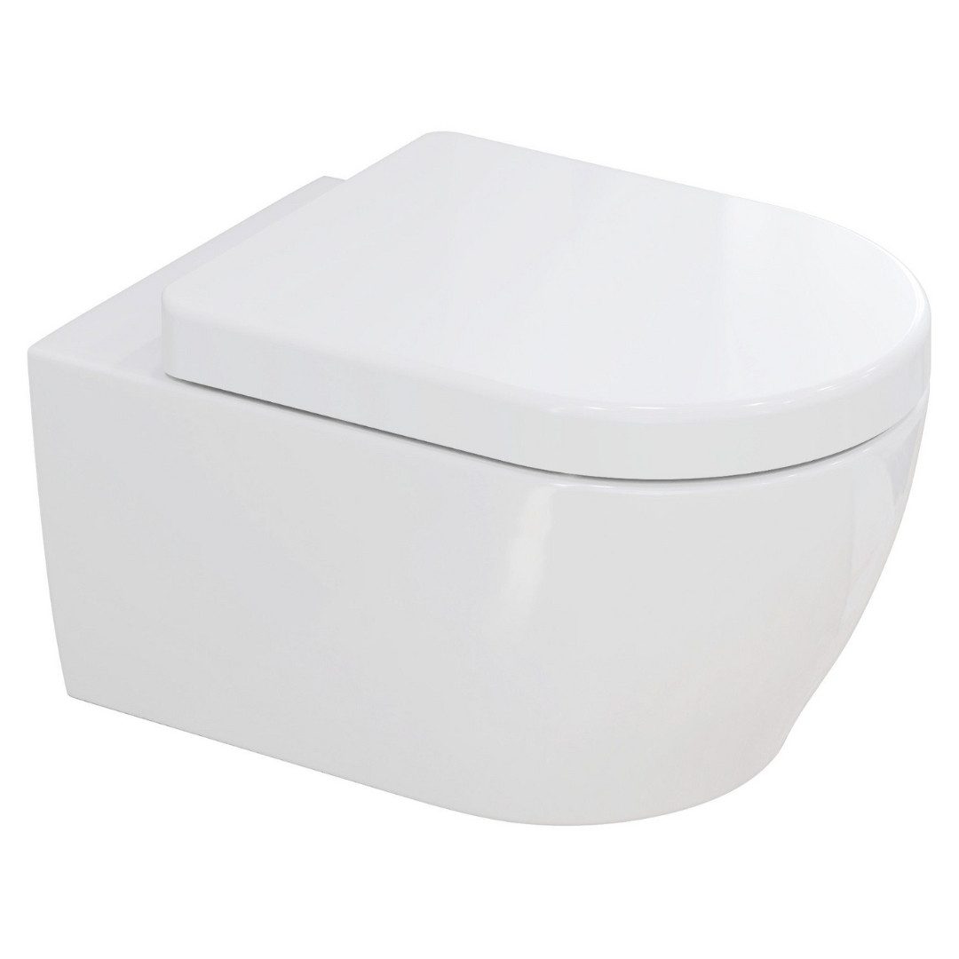 Aqua Bagno Tiefspül-WC Spülrandlose Toilette Wand-WC abnehmbarer Sitz mit Softclose, Wandmontage, Abgang waagerecht, WC-Set, Toilette ohne Rand inkl. Nanoversiegelung