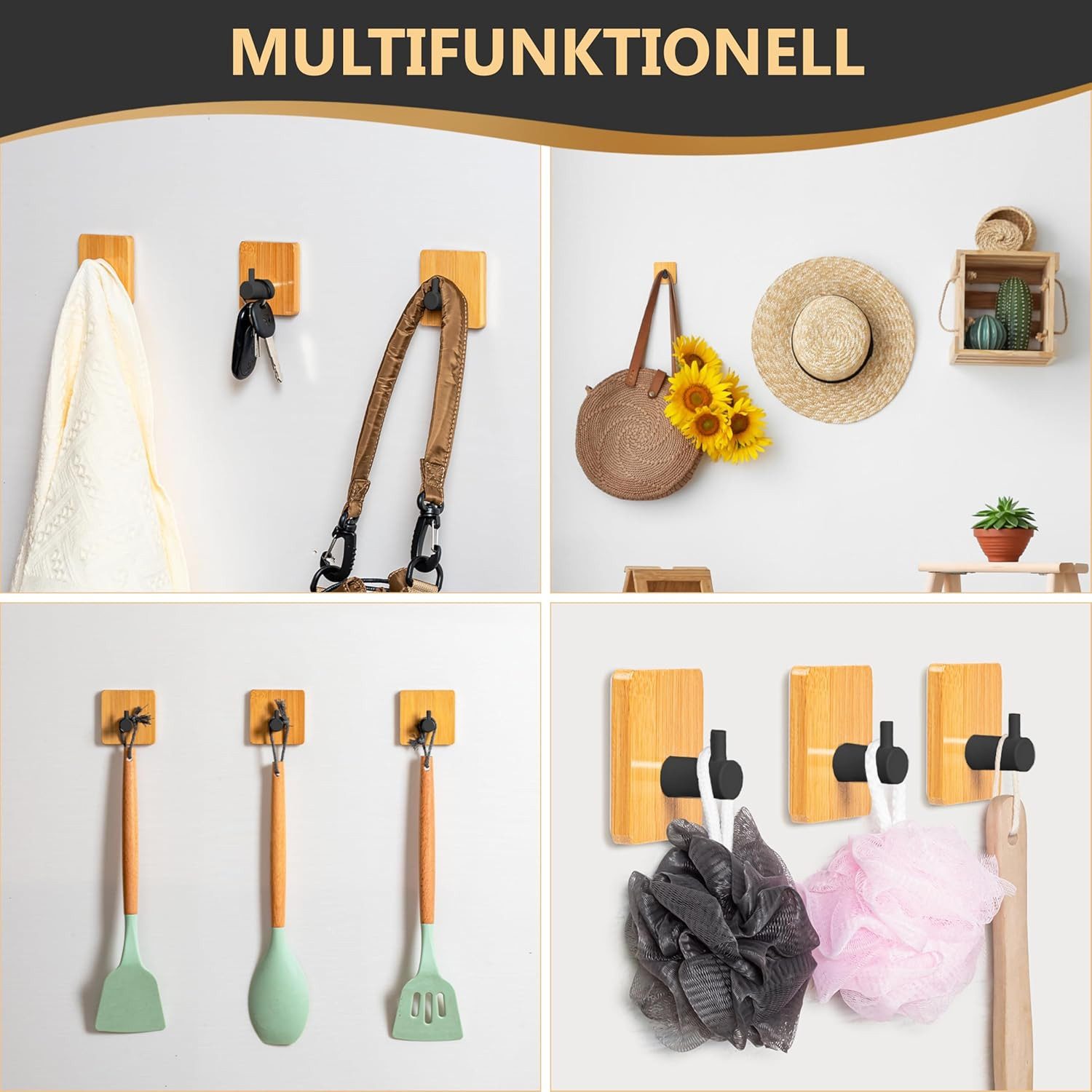 DANIHOME Klebehaken Handtuchhalter Bambus & Gunmetall günstig online kaufen