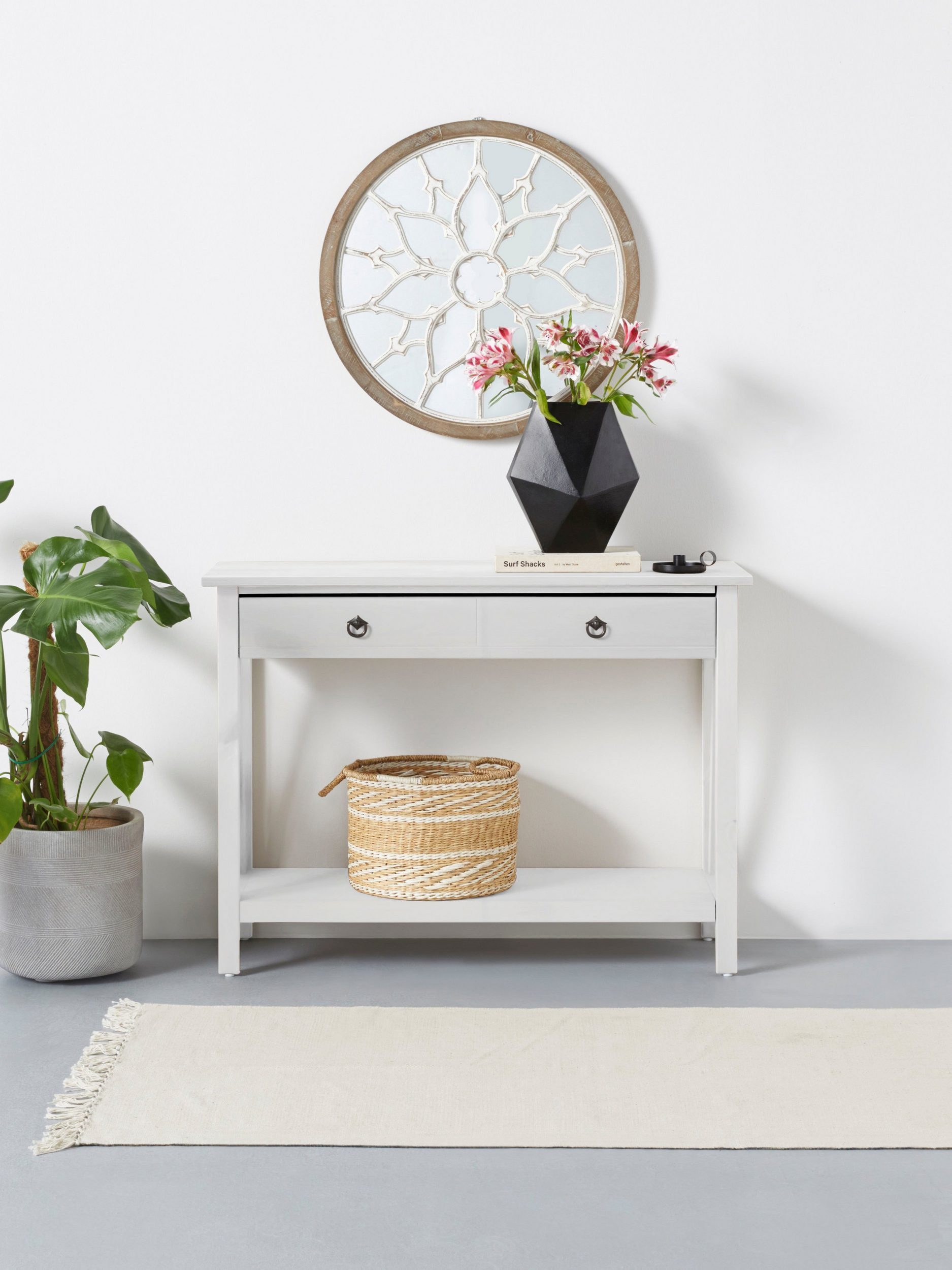 loft24 Konsolentisch Tulle, Flurtisch mit Schublade, Sideboard schmal, Kiefer, Ablagetisch, weiß