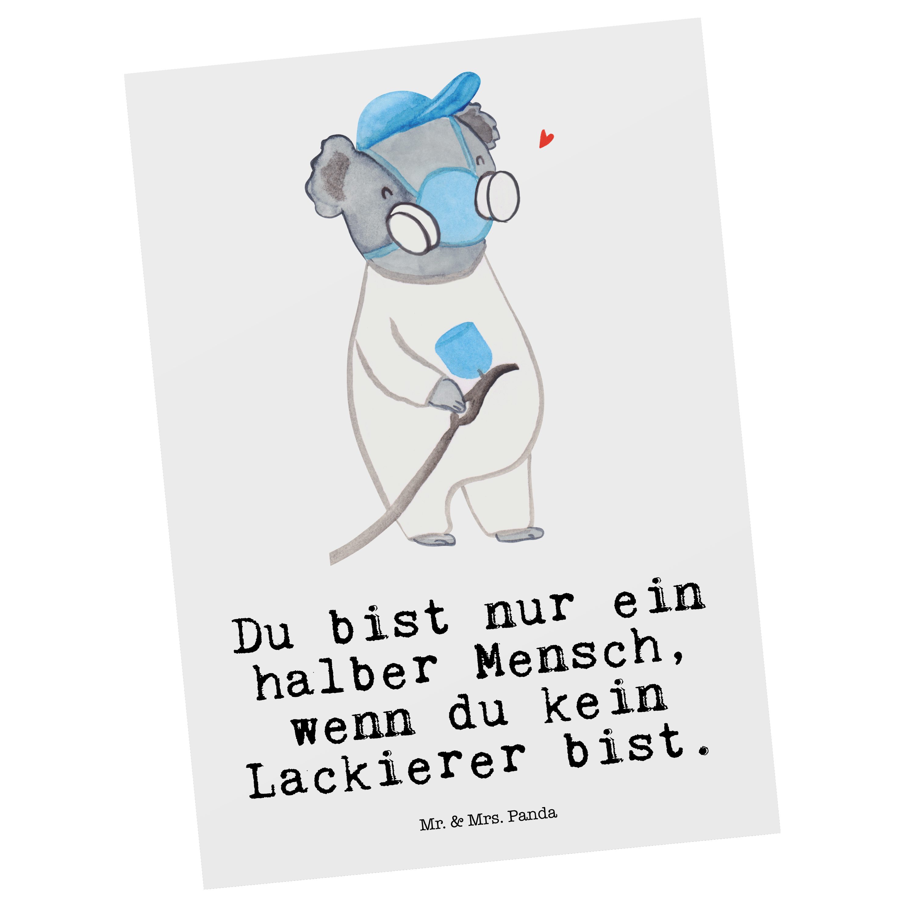 Mr. & Mrs. Panda Postkarte Lackierer mit Herz - Weiß - Geschenk, Geschenkkarte, Dankeschön, Absc