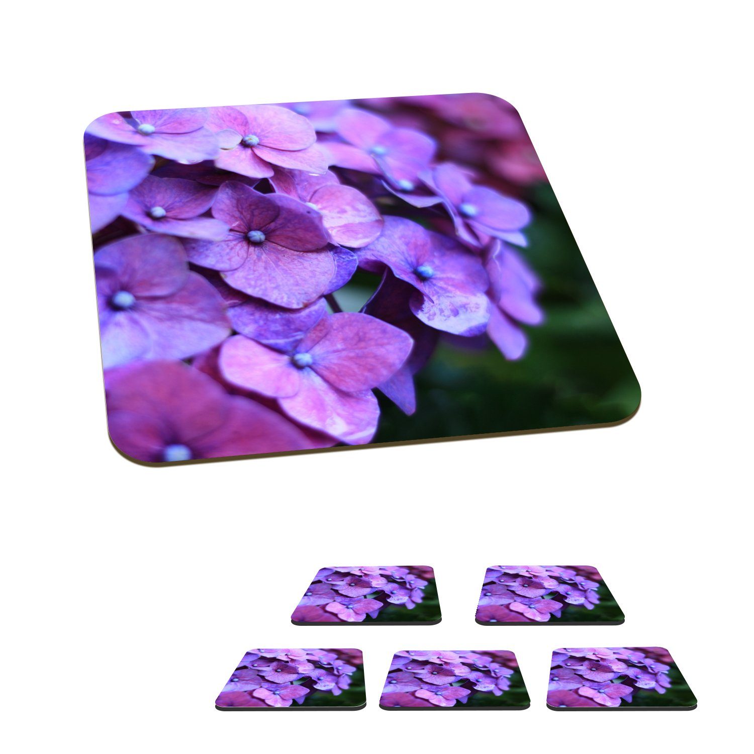 MuchoWow Glasuntersetzer Blumen - Lila - Hortensie - Natur - Blütenblätter, Zubehör für Gläser, 6-tlg., Glasuntersetzer, Tischuntersetzer, Korkuntersetzer, Untersetzer, Tasse