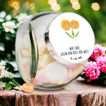 Mr. & Mrs. Panda Vorratsglas L 870ml Blume Sonnenblume - Weiß - Geschenk, Gewürzdose, Keksedose, B, Premium Glas, (1-tlg), Eigene Motive