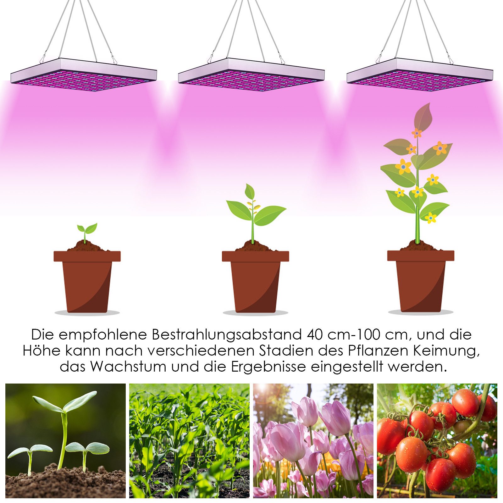 Clanmacy Pflanzenlampe LED Pflanzenlampe 15W Grow Lampe Vollspektrum 225 LEDs Pflanzenlicht