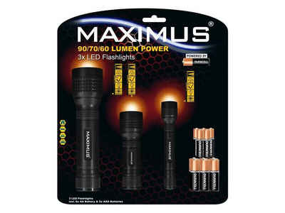 Maximus LED Taschenlampe Taschenlampen Set 3 Stück, Campinglaterne (3-St., 60 Lumen, 70 Lumen & 90 Lumen), Wasserdichtigkeit: IP20, inkl. Batterie