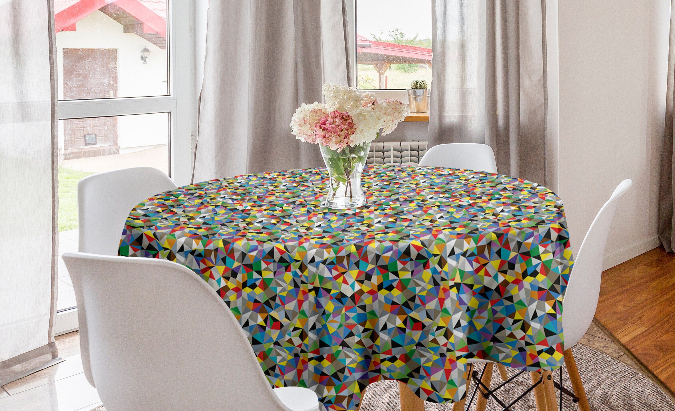 Abakuhaus Tischdecke Kreis für Abstrakt Abdeckung Mosaik-Motiv Tischdecke Esszimmer Küche Geometrisches Dekoration