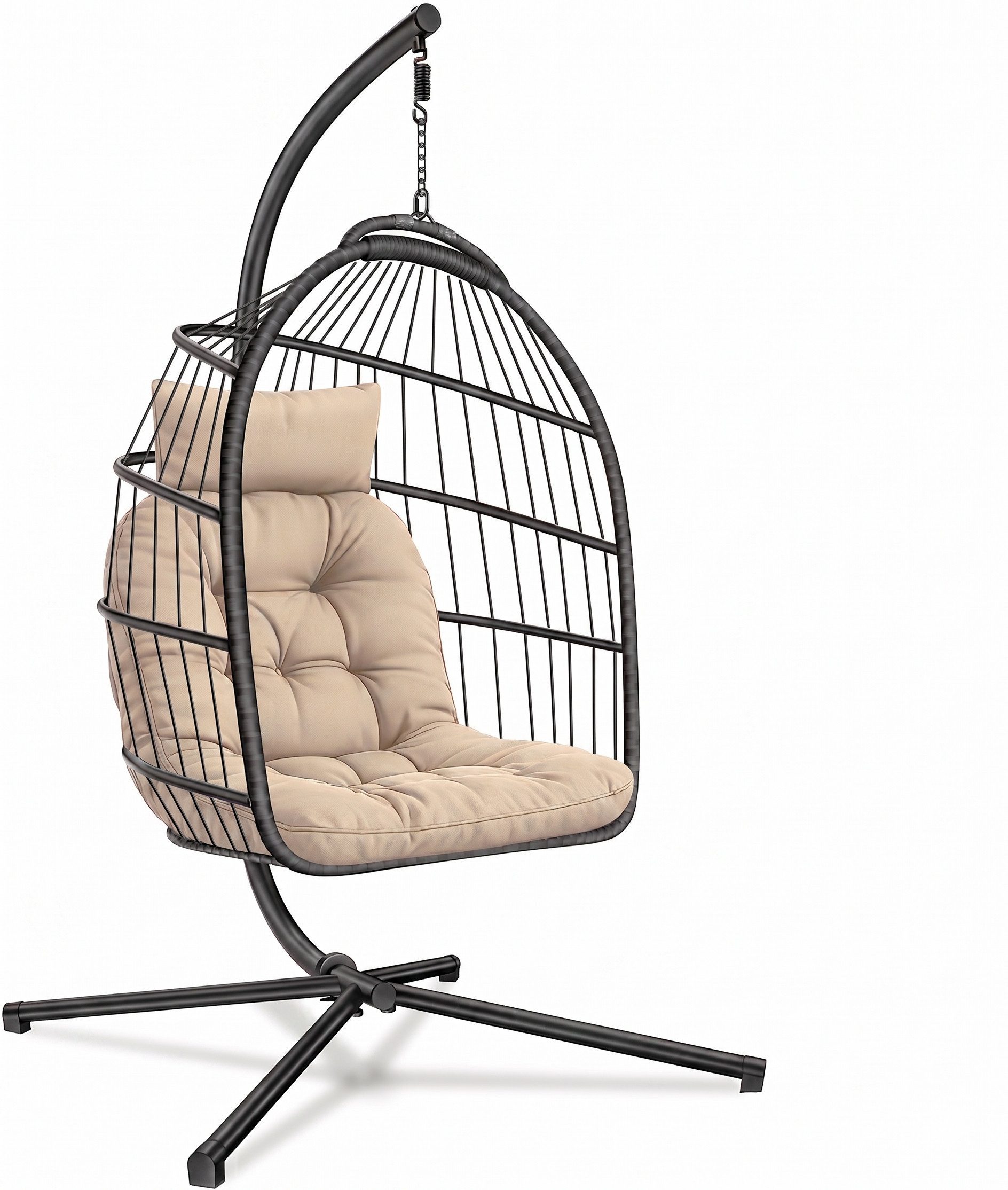 ELONEO Hängesessel, Hängeschaukel mit Gestell - Hängesitz mit Sitz- und Kopfkissen (bestehend aus Schwebesessel und Gestell), faltbar, wetterbeständig, bodenschonend, belastbar bis 160kg