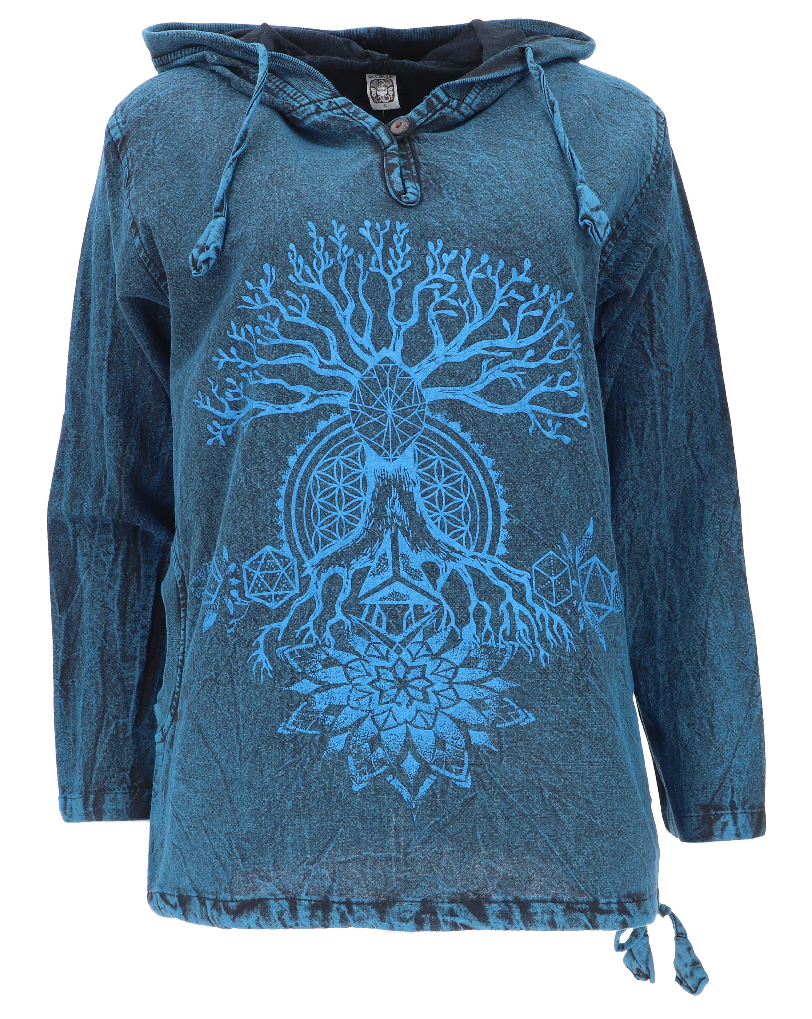 Guru-Shop Hemd & Shirt Yoga Kapuzenshirt, Stonewash Hoodie, Festival.. Hippie, Ethno Style, alternative Bekleidung
