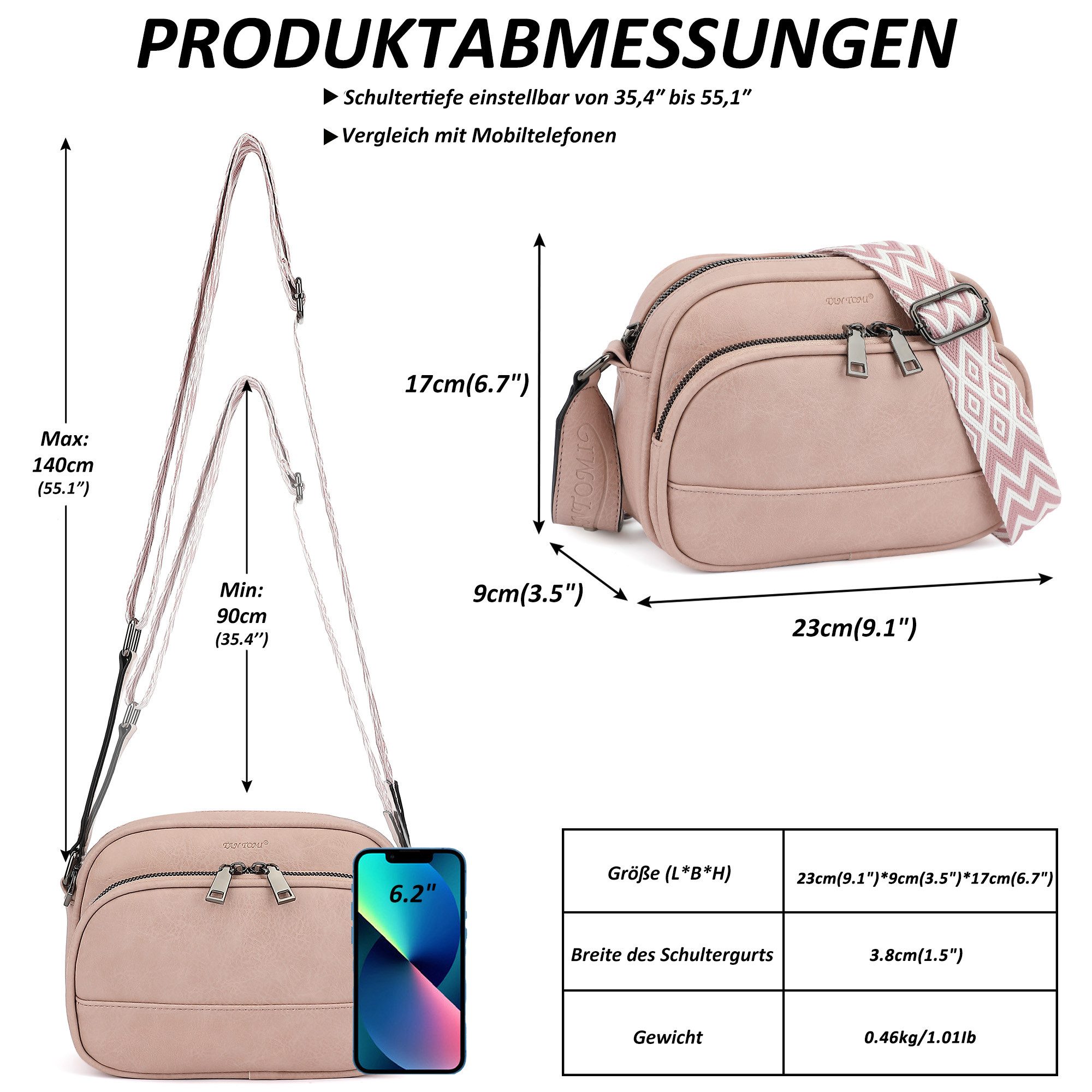 TAN.TOMI Schultertasche Damen Umhängetasche mittelgroß Handtasche mit Verstelbaar, Weich Breiter Gurt für Pendeln Reise Campus Verabredungen