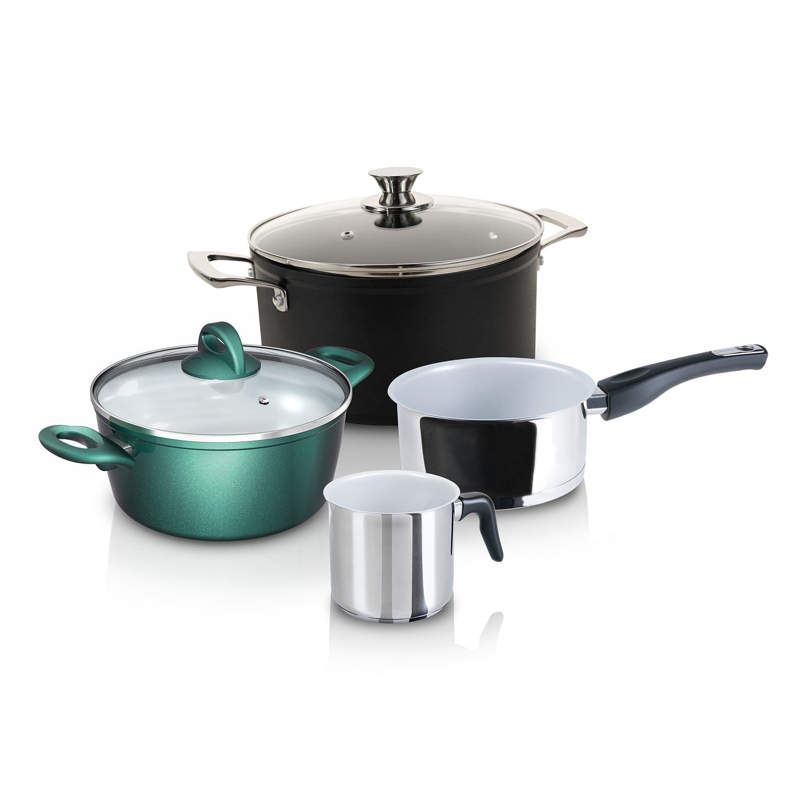 Genius Kochtopf Cerafit Kochgeschirr-Set 6-tlg. induktionsgeeignet, Antihaft, Keramik, Aluminium, Edelstahl (6-tlg), Kratzfeste und besonders langlebige Oberfläche