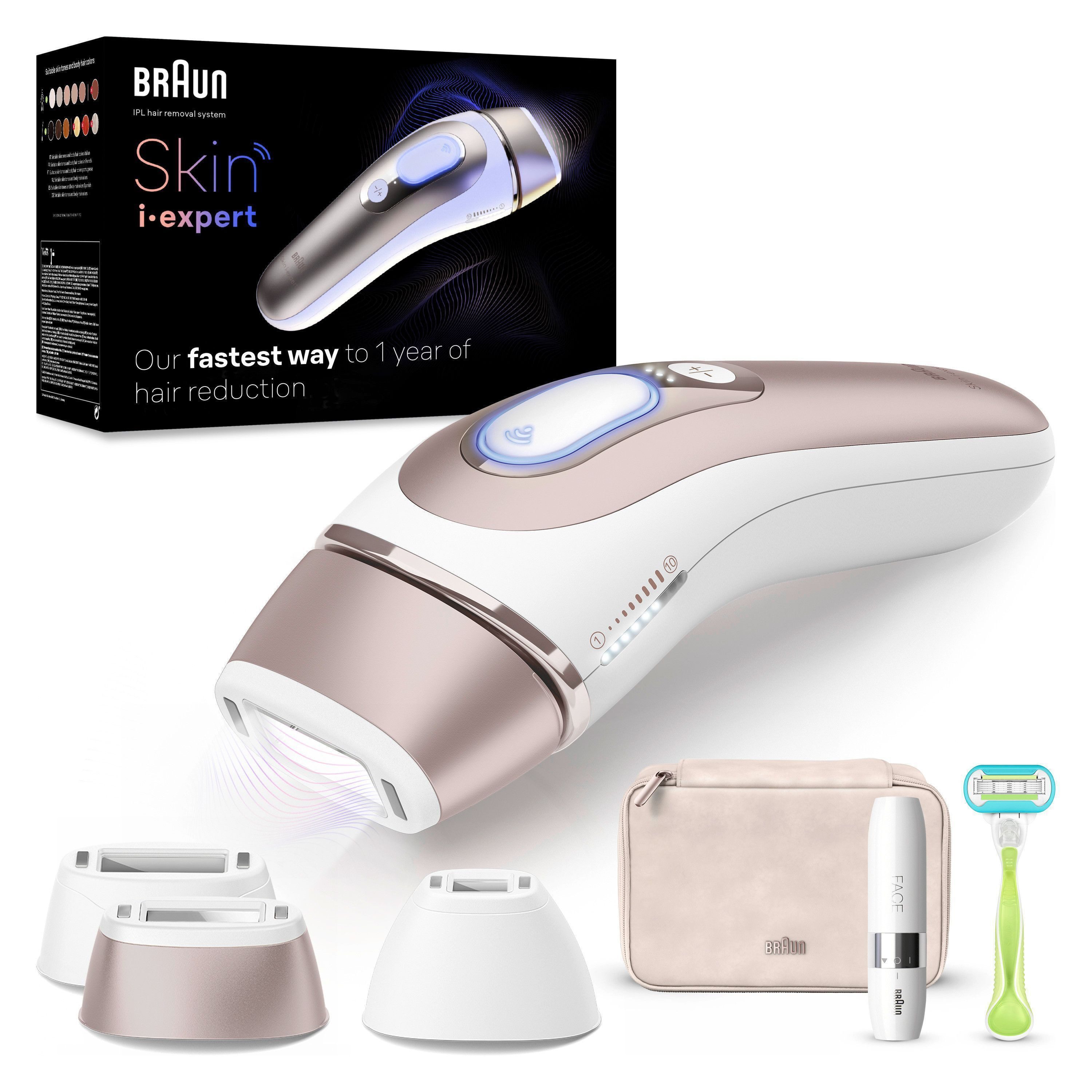 Braun IPL-Haarentferner Smart Skin i·expert PL7249, 3 Aufsätze für Gesicht & Körper, Venus Rasierer, Mini-Rasierer