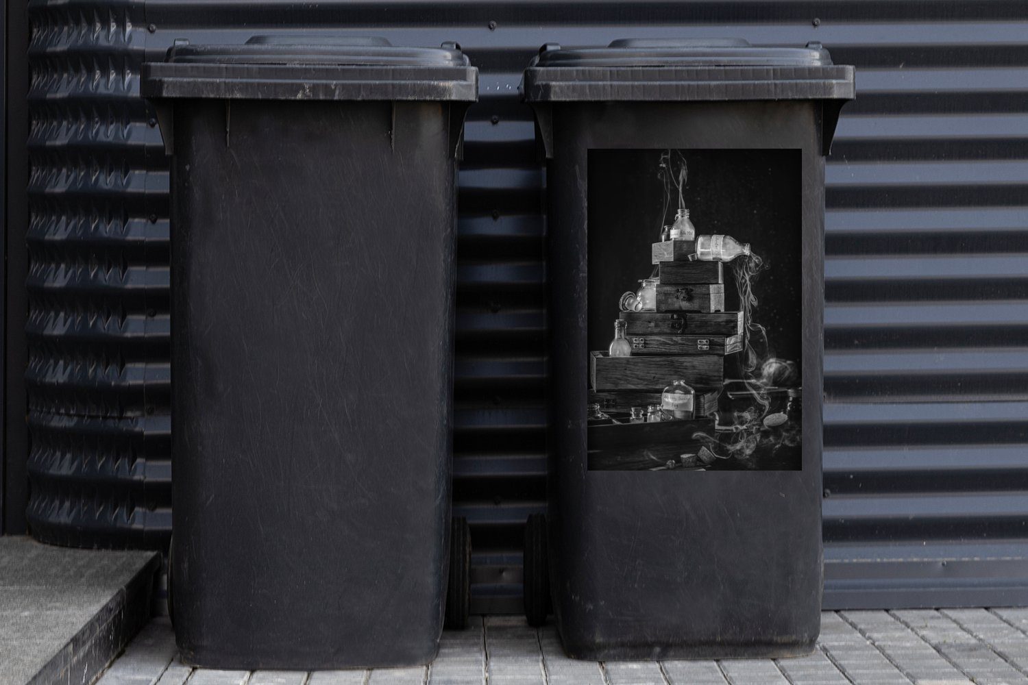 Mülleimer-aufkleber, Wandsticker Mülltonne, Container, (1 St), Getränke und schwarz - Särge Abfalbehälter und weiß Sticker, MuchoWow