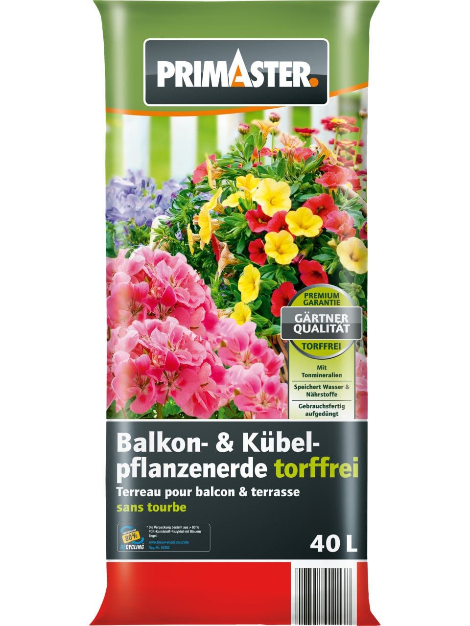 Primaster Spezialerde Primaster Balkon- & Kübelpflanzerde torffrei 40 L, Torffrei