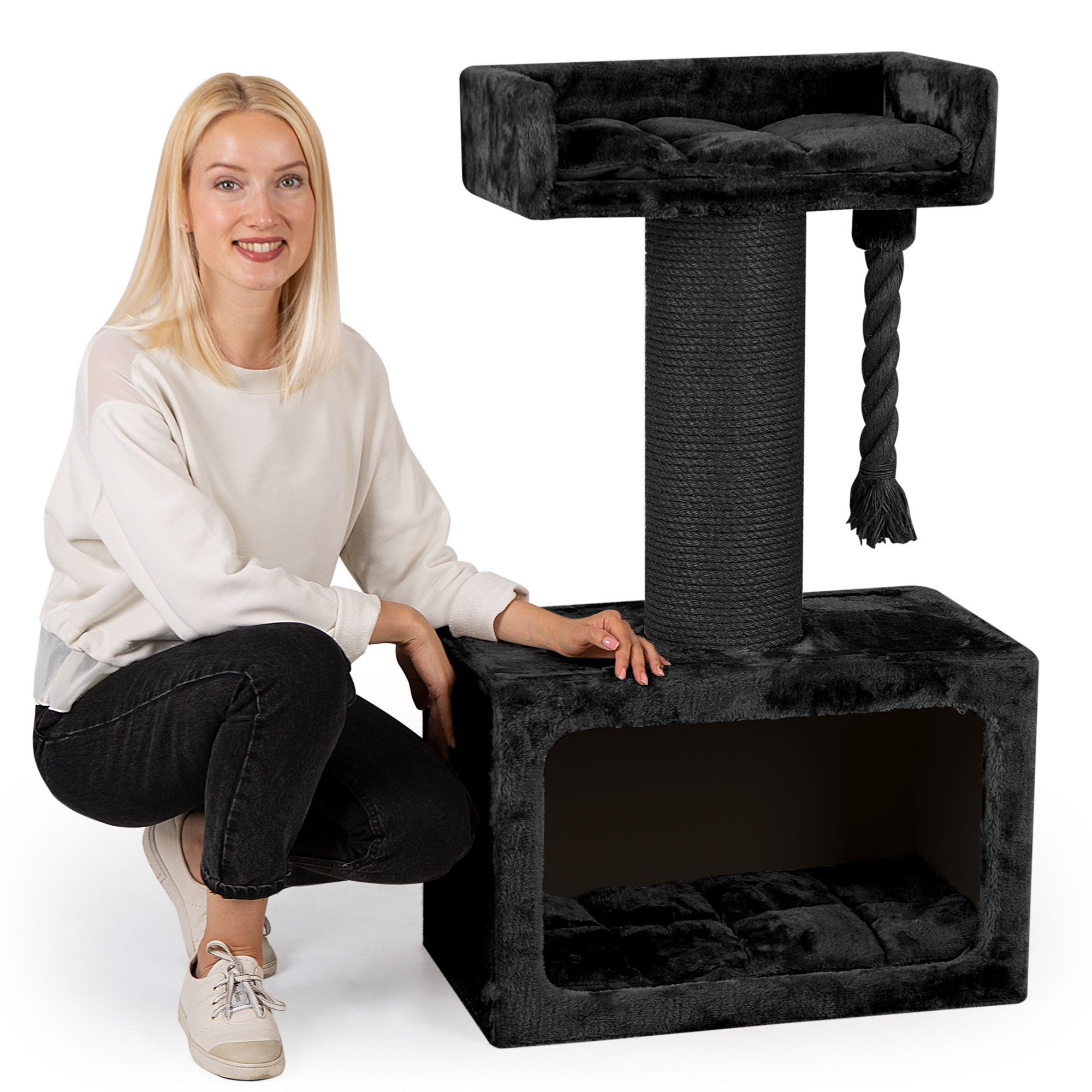 Happypet Kratzbaum MICK, Premium 103 cm für große Katzen, dicker Stamm 18 cm, 8 mm Sisalseil