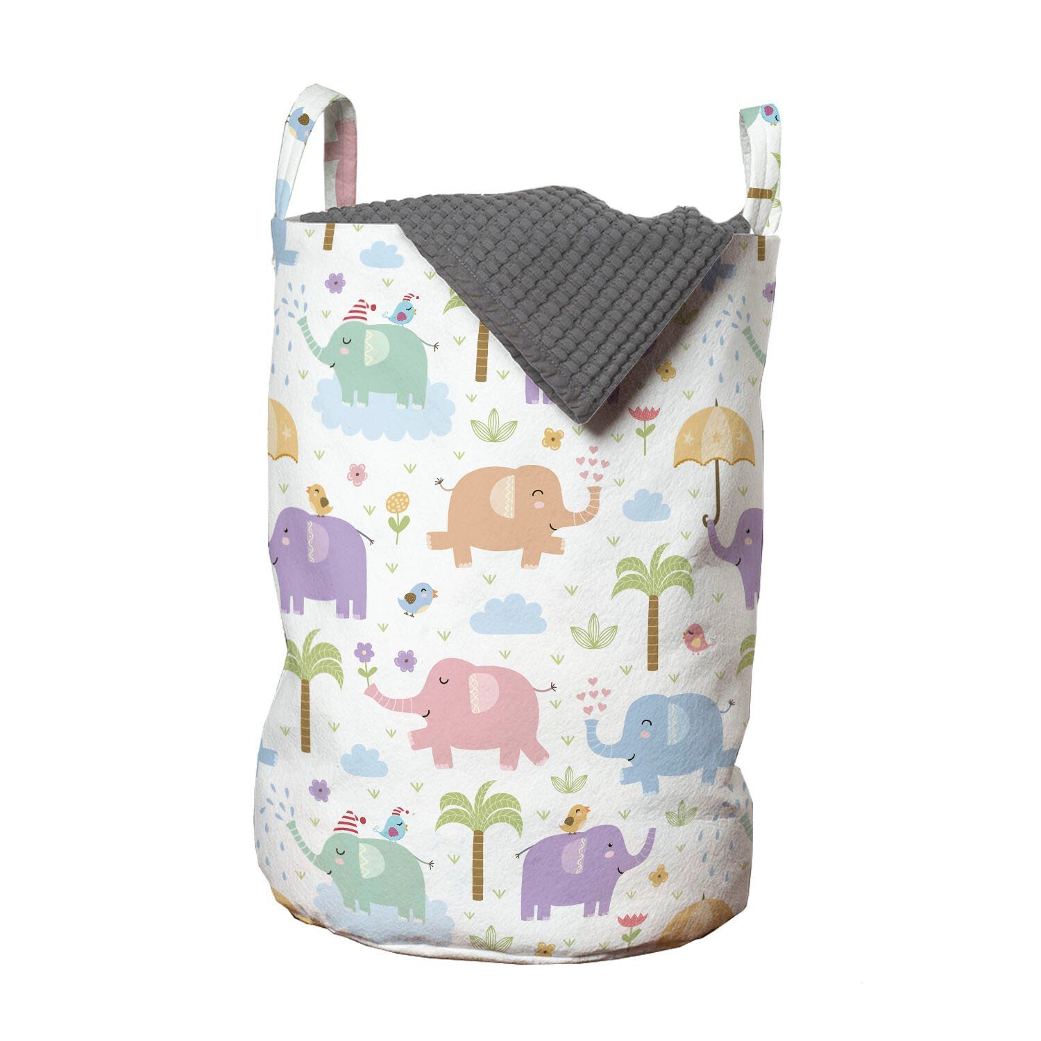 Abakuhaus Wäschesäckchen Wäschekorb mit Griffen Kordelzugverschluss für Waschsalons, Elefant Childish-Dschungel-Tier
