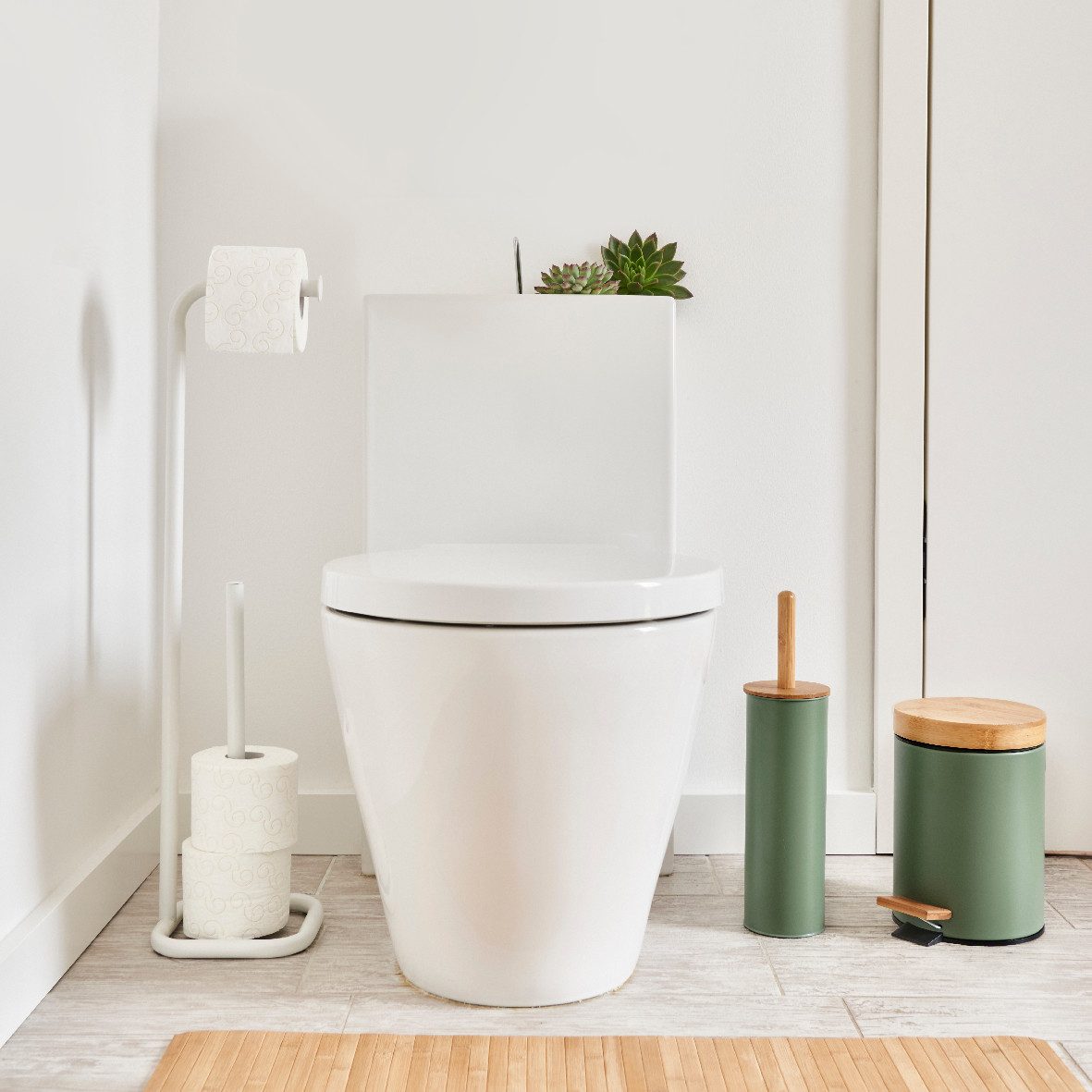 Basera® WC-Garnitur WC Bürstengarnitur aus Metall mit Bambusgriff, (1-tlg), olivgrün, Ø10 x 38,4 cm – Bild 3 von 3