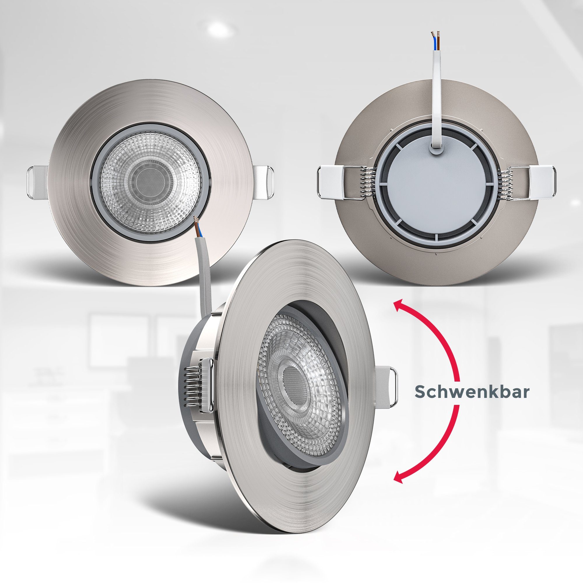 schwenkbar, Einbaustrahler, integriert, IP23, Deckenspots, LED Einbauleuchte, B.K.Licht Warmweiß, SET LED fest ultra-flach, 12er