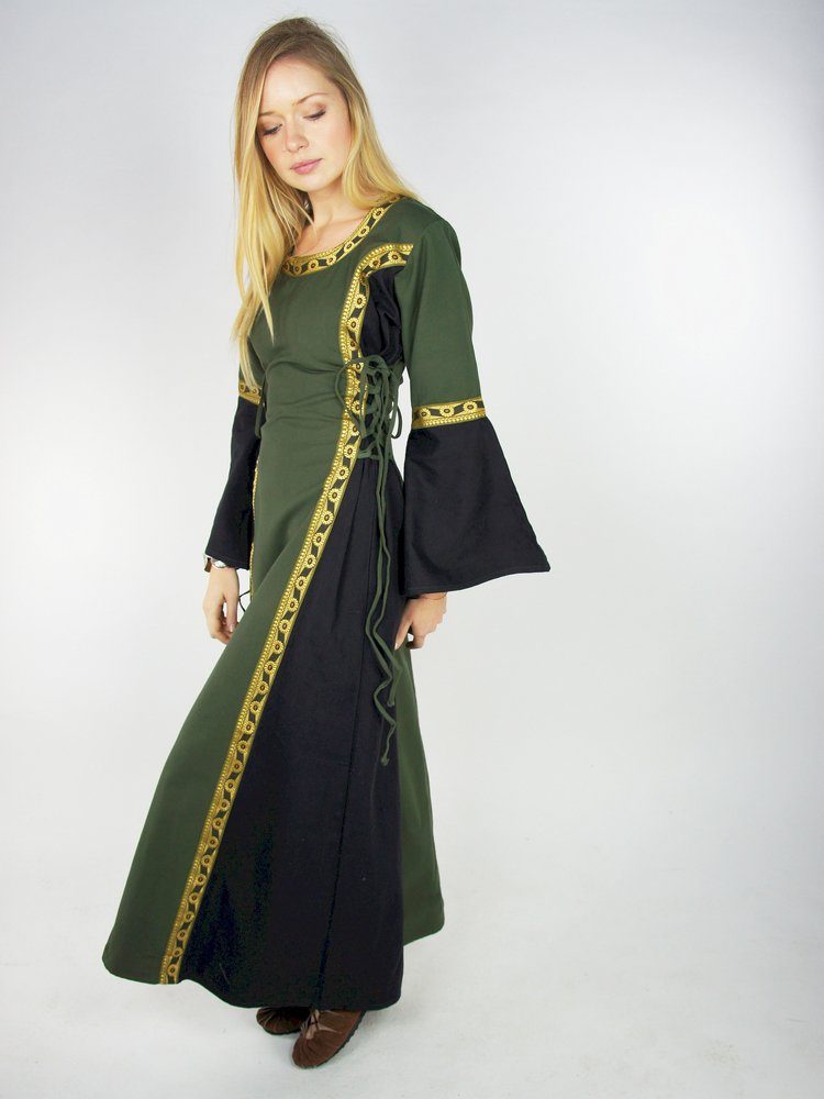 Leonardo Carbone Ritter-Kostüm Mittelalterliches Kleid mit Bordüre "Sophie" - Grün/Schwarz