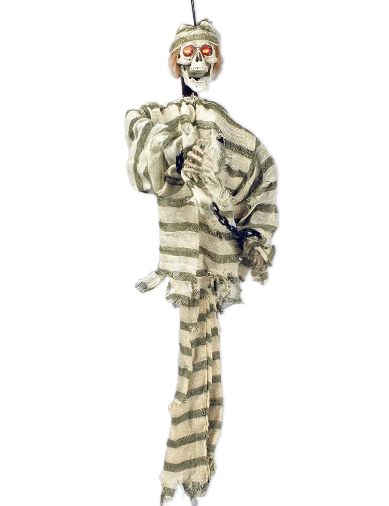 Das Kostümland Dekofigur Hängende Halloween Geisterfigur Animiert mit Leuchtaugen und Geräuschen - 90 cm - Grusel Horror Dekoration