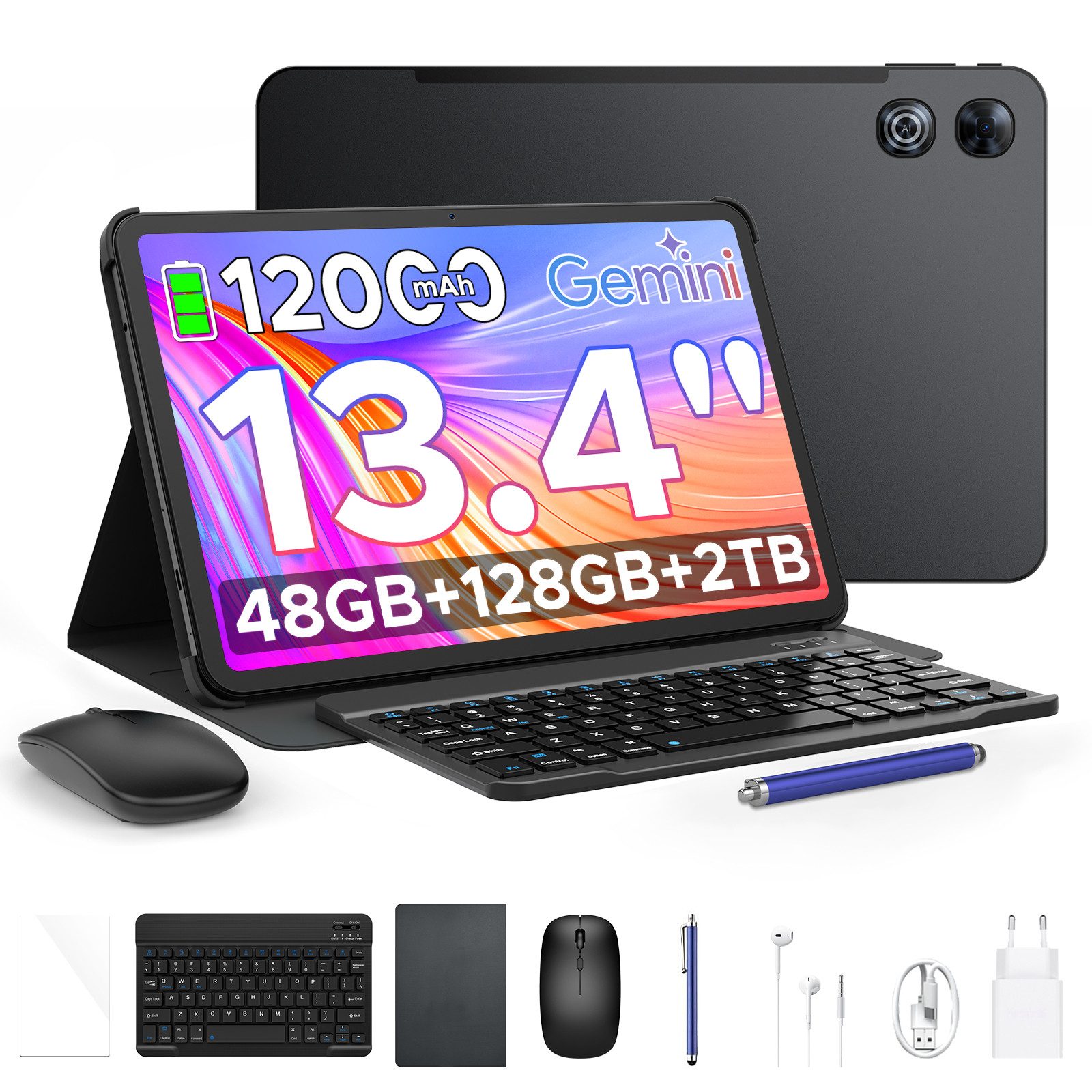 POCKAM P13 13.4" 2.4K 120Hz Tablet mit Tastatur, 12000mAh, 128GB ROM Tablet (13.4", 128 GB, Android 16, WiFi, Android 16 mit Gemini AI, Widevine L1, 13MP + 8MP, Dual-Lautsprecher)