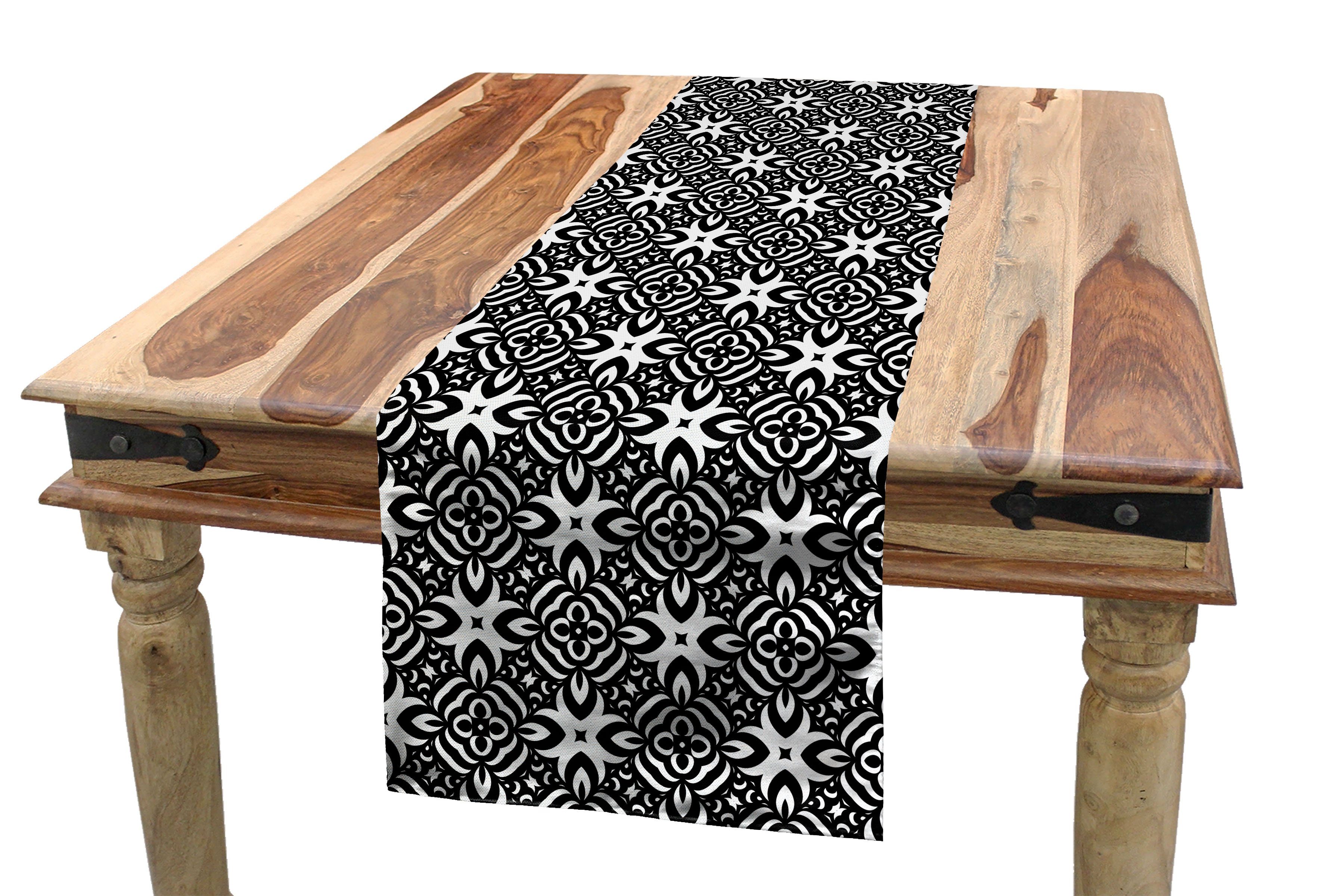 und Dekorativer Küche Esszimmer Tischläufer Schwarz Tischläufer, weiß monochrome-Details Rechteckiger Abakuhaus