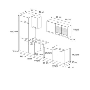 Livinity® Küchenzeile R-Line, Schwarz Beton/Anthrazit, 300 cm ohne Arbeitsplatte