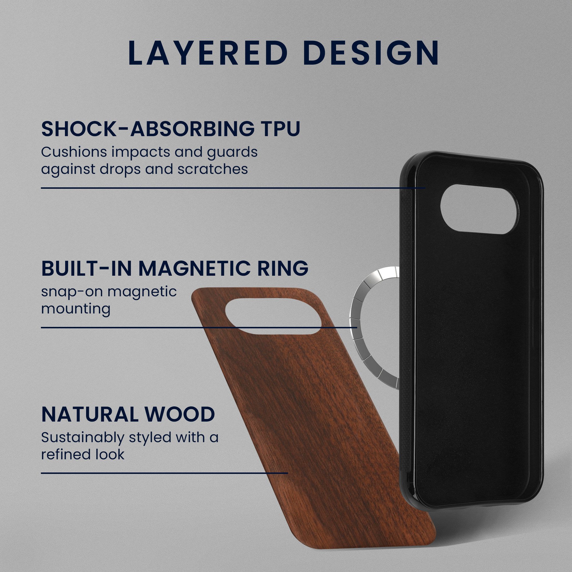 kwmobile Smartphone-Hülle Echtholz Schutzhülle für Samsung Galaxy S26 Hülle, Cover aus Holz und TPU - Kompatibel mit MagSafe - Holz – Bild 3 von 5
