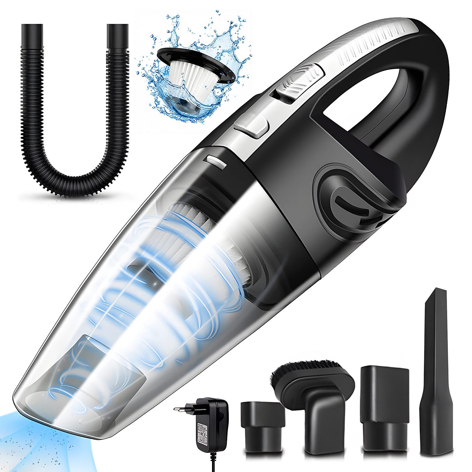 AKKEE Akku-Handstaubsauger Handsauger mit Waschbar HEPA-Filter, 120 W, beutellos, 20 Min. Laufzeit, inkl akku und Ladestation